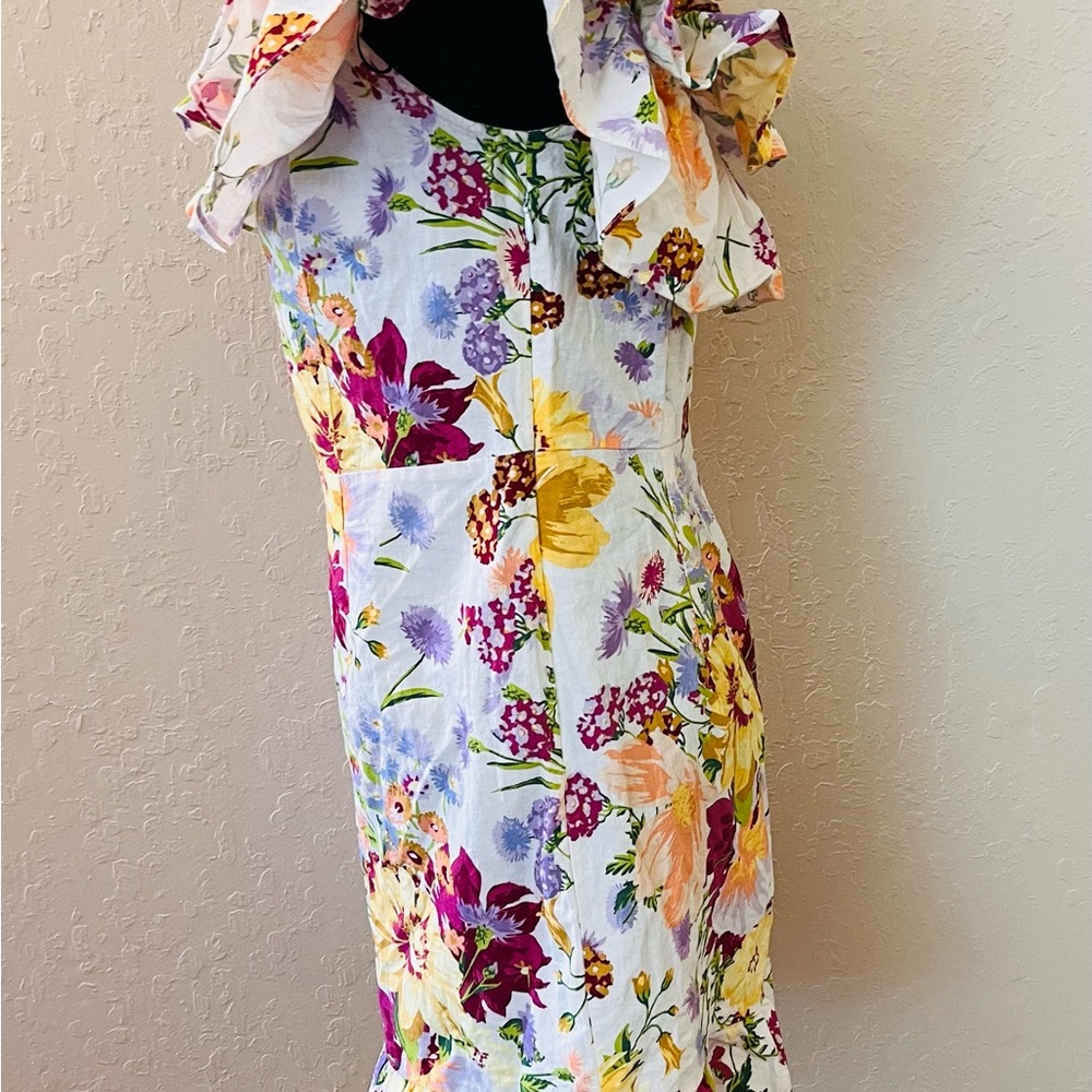 H&M White Off-Shoulder Floral Dress‎ with Yellow & Pink Accents - Picture 3 of 8